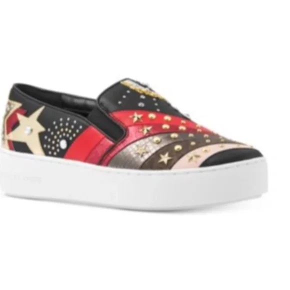 MICHAEL Michael Kors Black, Red & Gold Star-Accent Slip-On Sneakers - Picture 1 of 11